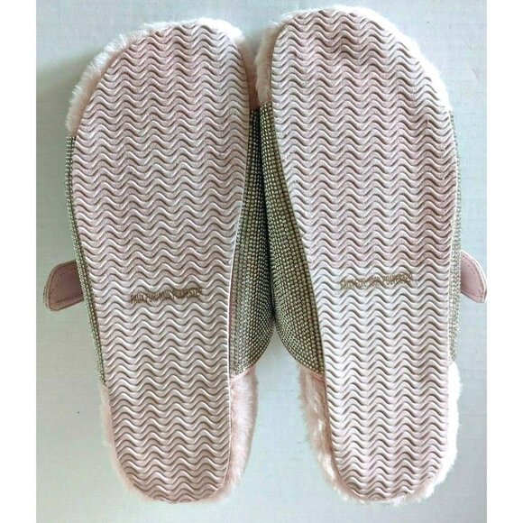 NIB Emiko Rhinestone Fuzzie Slide Women Sandals Flat Pink Faux Fur Buckle Size 9 - Picture 5 of 8
